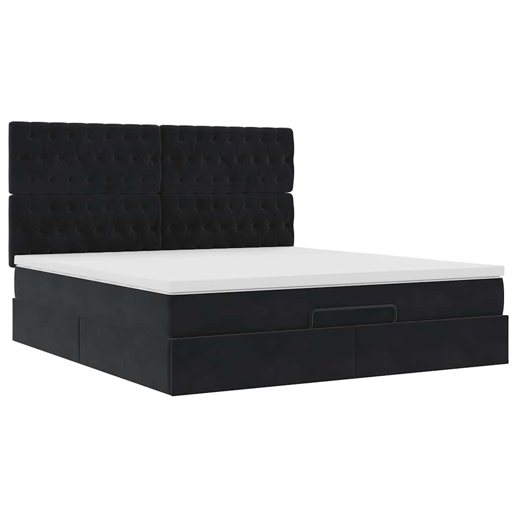 Cadre de lit ottoman avec matelas noir 180x200cm velours - XIOS