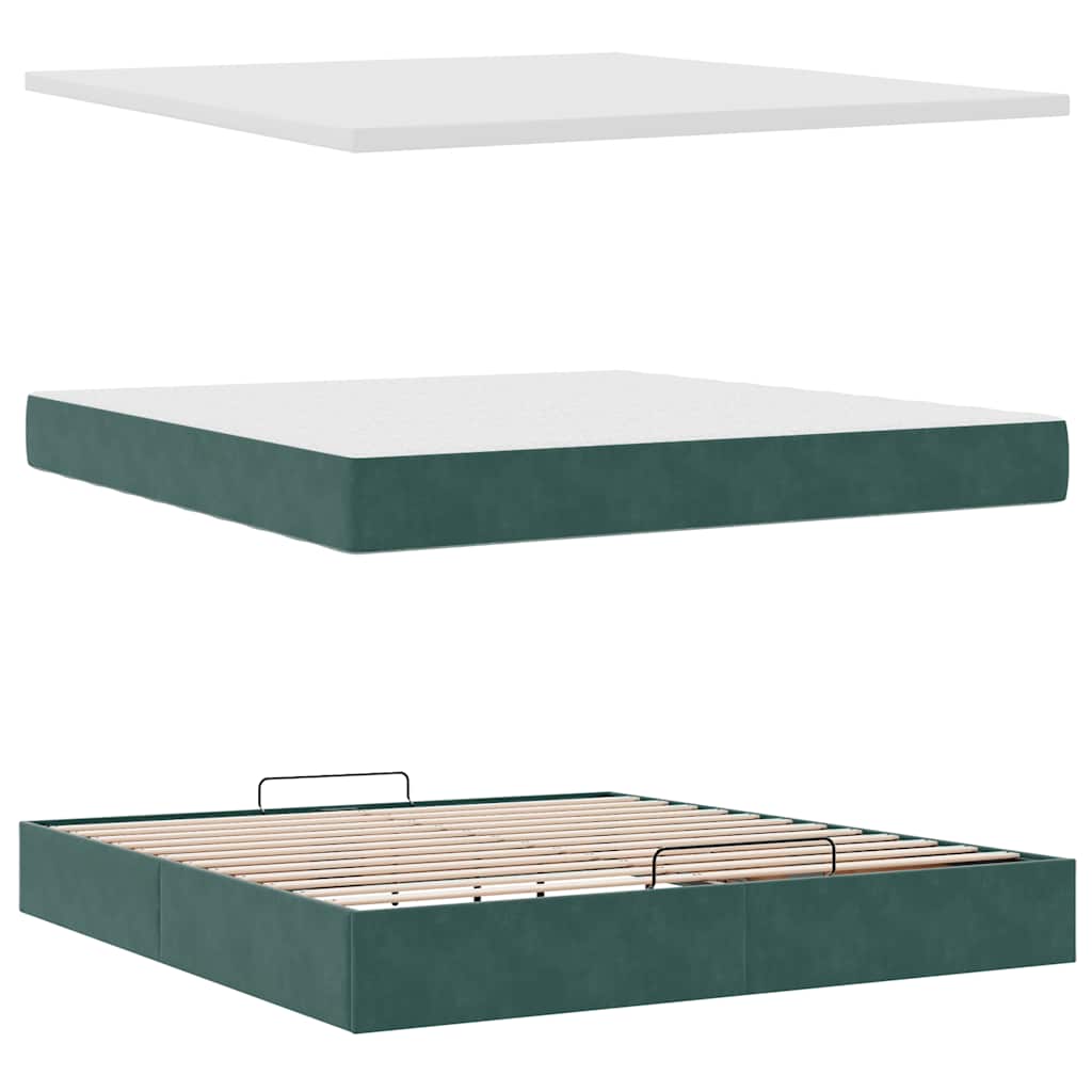 Cadre de lit ottoman avec matelas vert foncé 180x200cm velours - XIOS