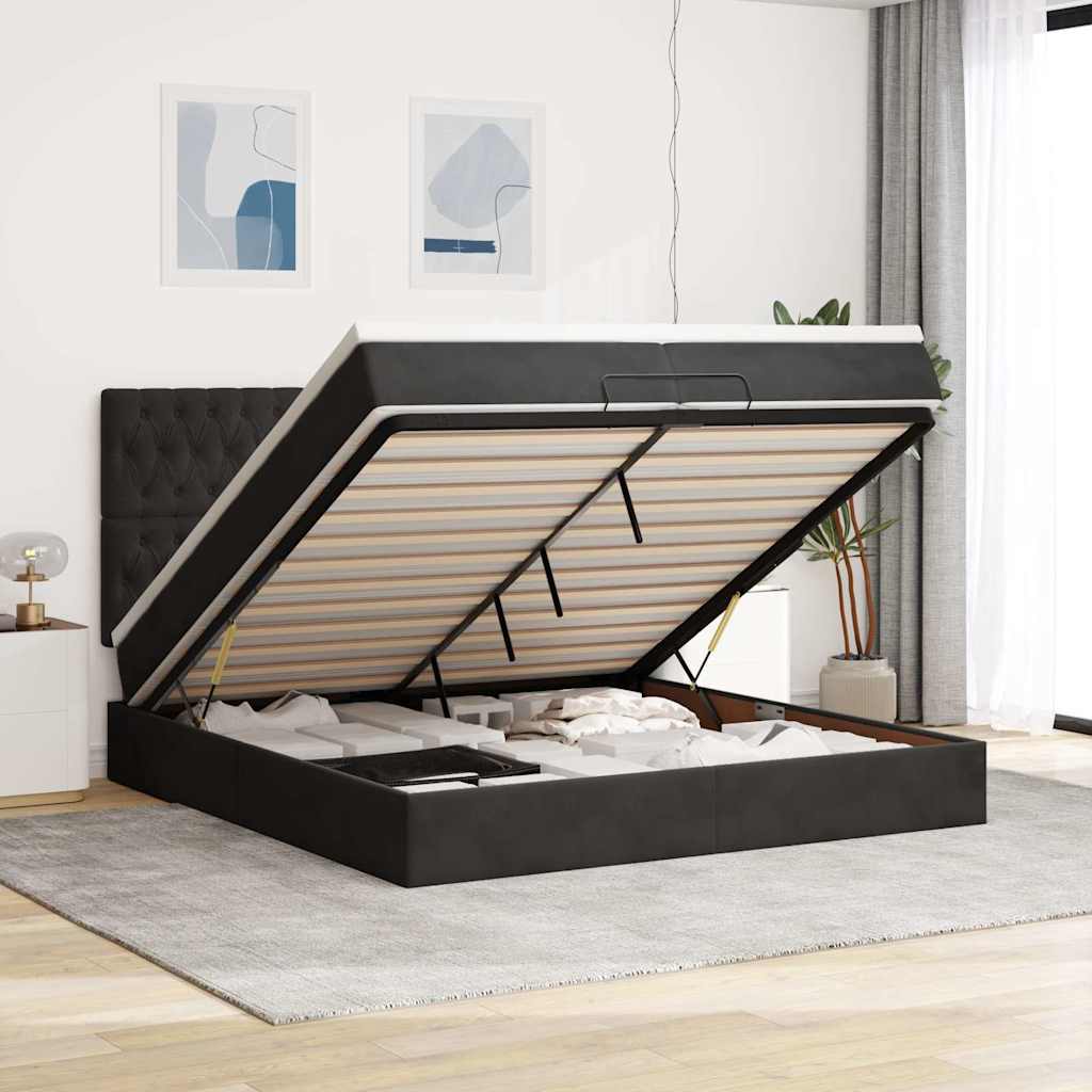 Cadre de lit ottoman avec matelas noir 200x200cm velours - XIOS