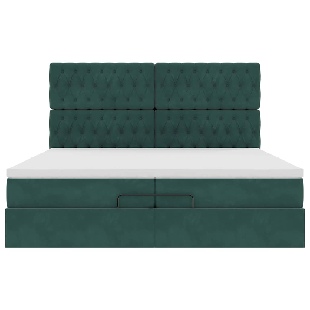 Cadre de lit ottoman avec matelas vert foncé 200x200 cm velours - XIOS