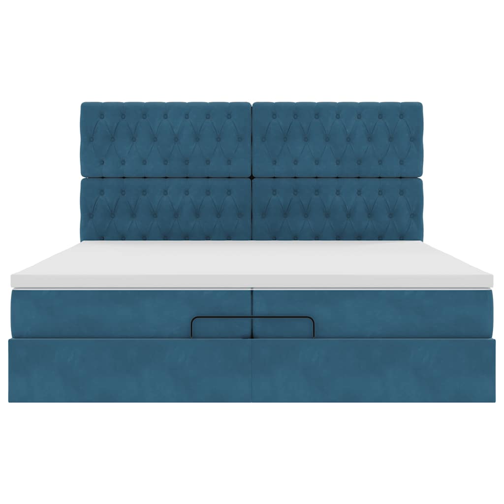 Cadre de lit ottoman avec matelas bleu foncé 200x200 cm velours - XIOS