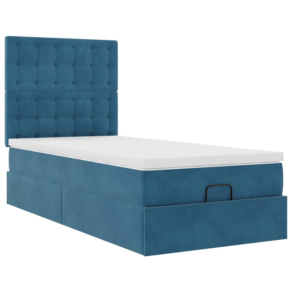 Cadre de lit ottoman avec matelas bleu foncé 80x200 cm velours - XIOS