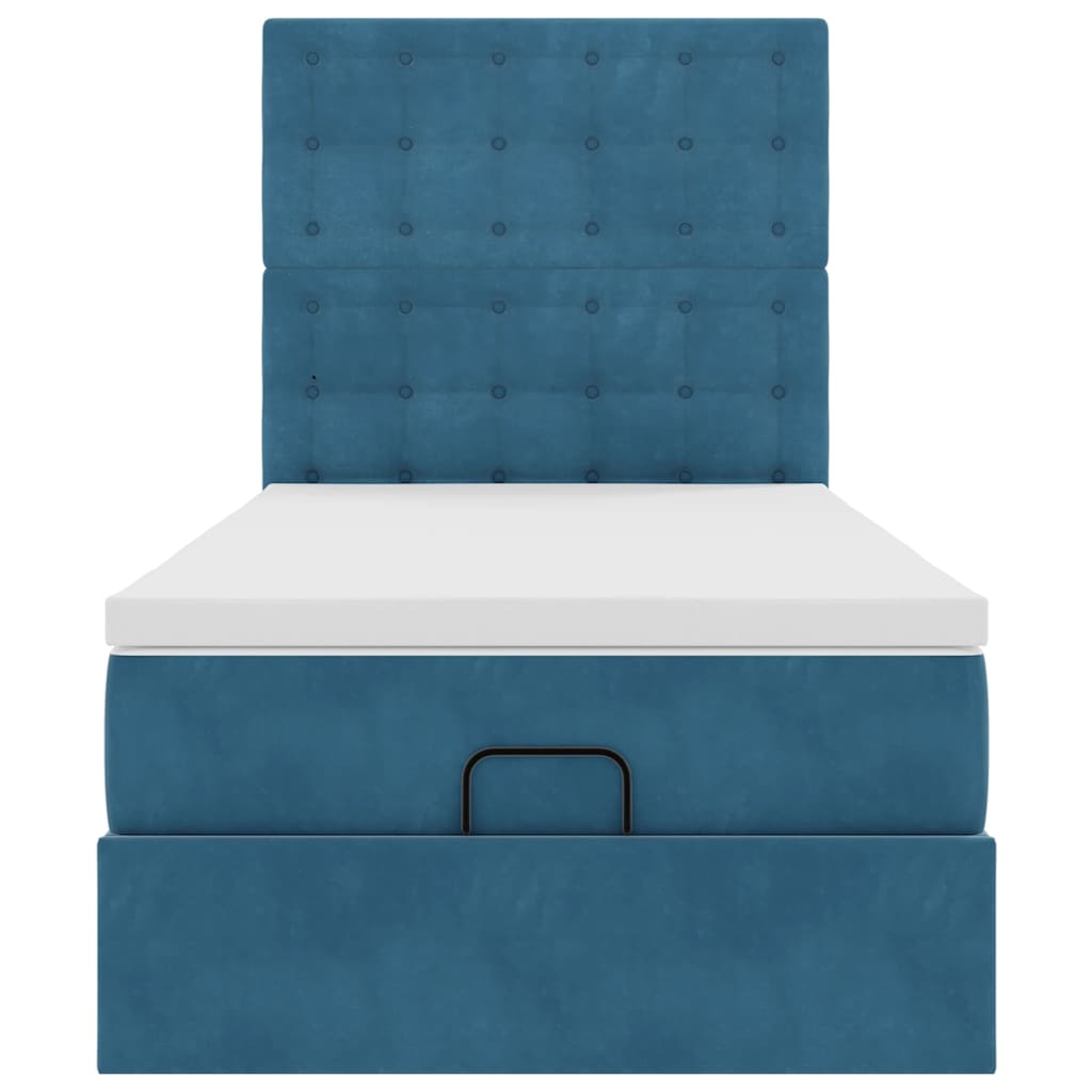 Cadre de lit ottoman avec matelas bleu foncé 90x190 cm velours - XIOS