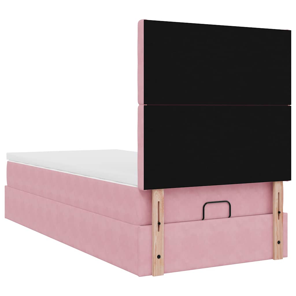 Cadre de lit ottoman avec matelas rose 90x200 cm velours - XIOS
