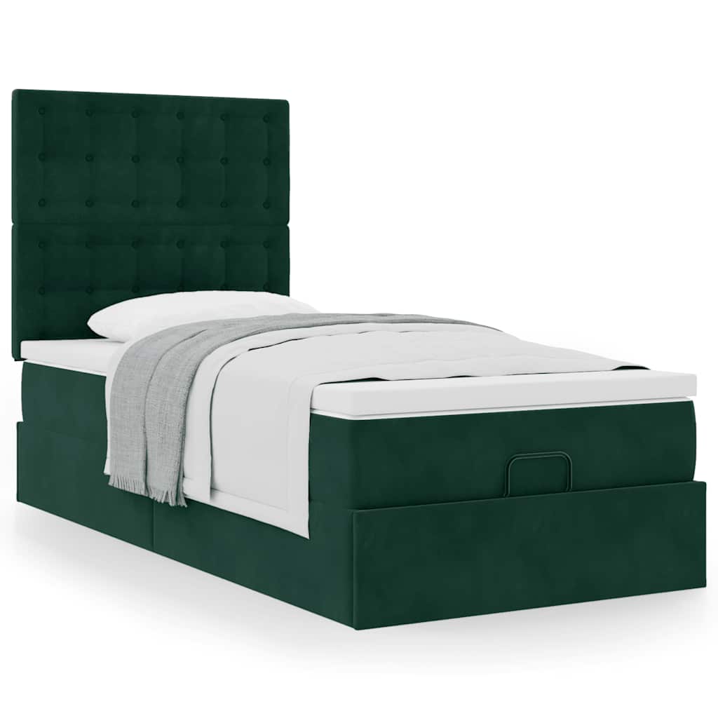 Cadre de lit ottoman avec matelas vert foncé 100x200 cm velours - XIOS