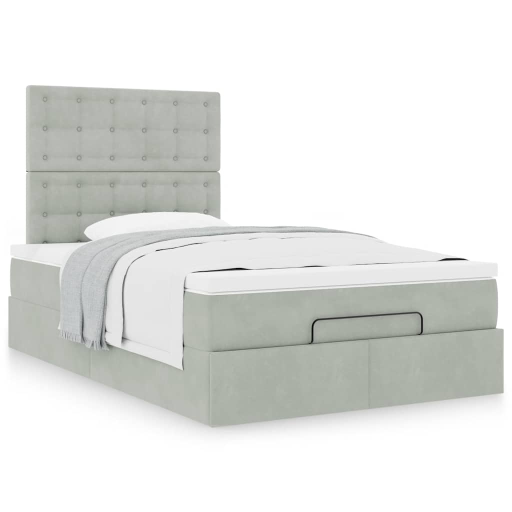 Cadre de lit ottoman avec matelas gris clair 120x190 cm velours - XIOS