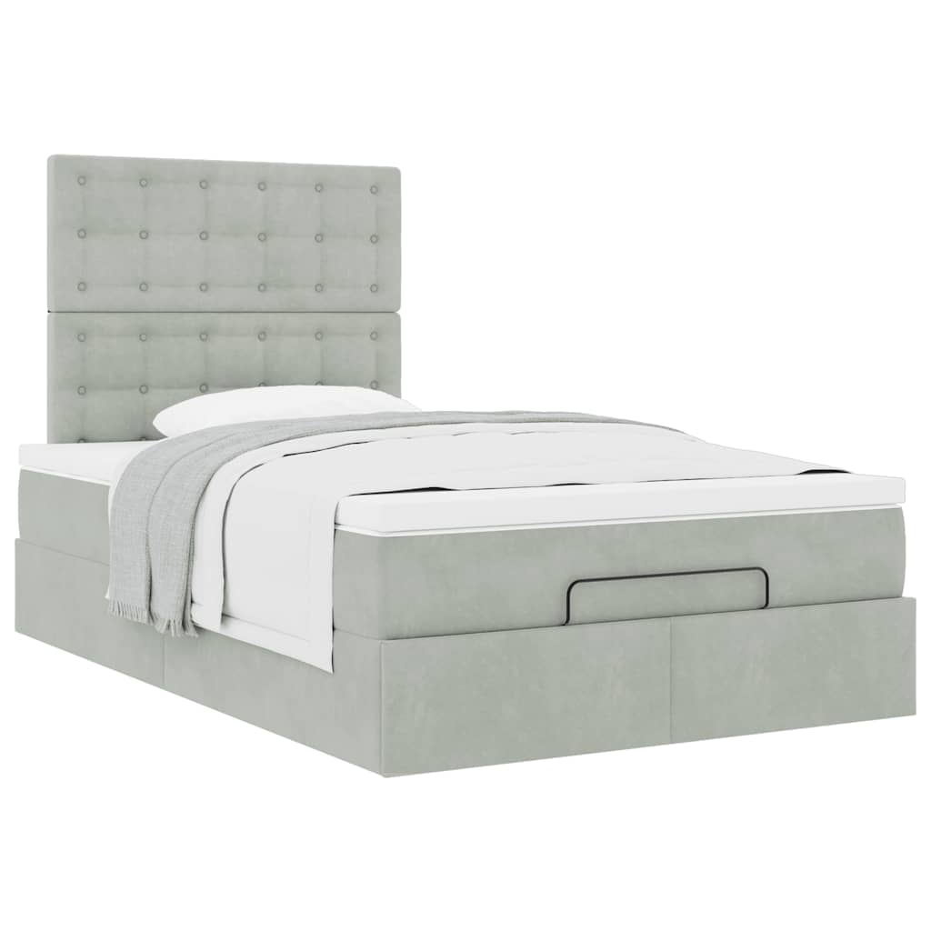 Cadre de lit ottoman avec matelas gris clair 120x190 cm velours - XIOS
