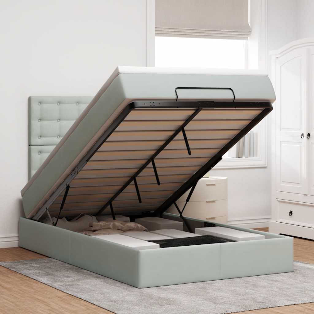 Cadre de lit ottoman avec matelas gris clair 120x190 cm velours - XIOS