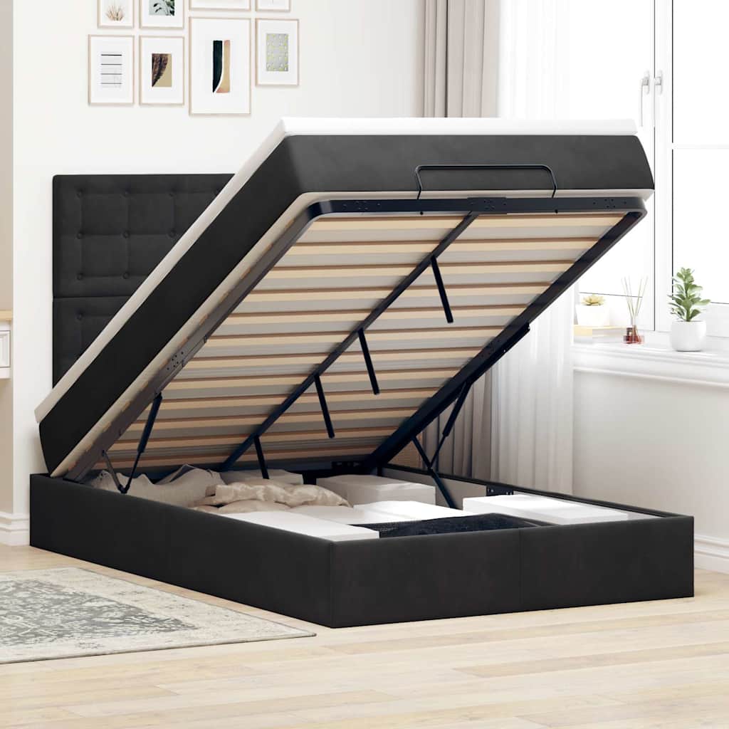 Cadre de lit ottoman avec matelas noir 120x190 cm velours - XIOS