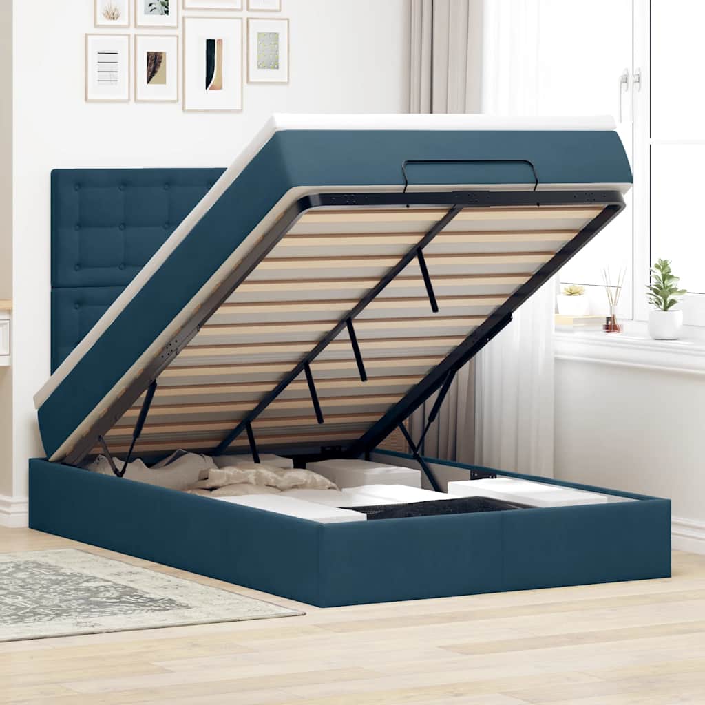 Cadre de lit ottoman avec matelas bleu foncé 120x190 cm velours - XIOS