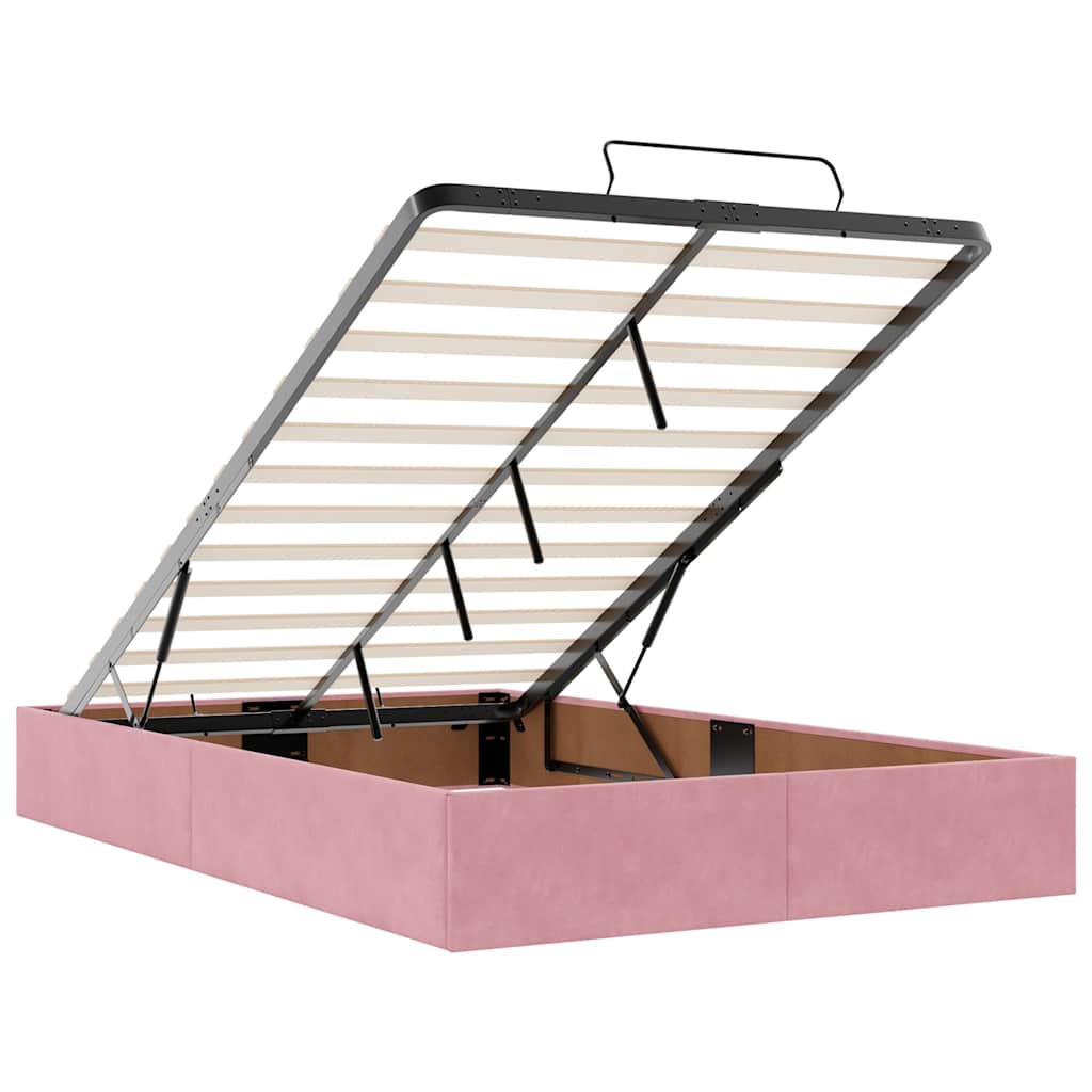 Cadre de lit ottoman avec matelas rose 120x190 cm velours - XIOS