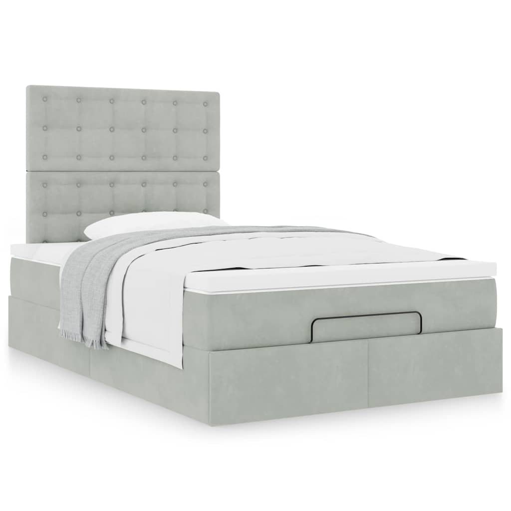 Cadre de lit ottoman et matelas gris clair 120x200 cm velours - XIOS