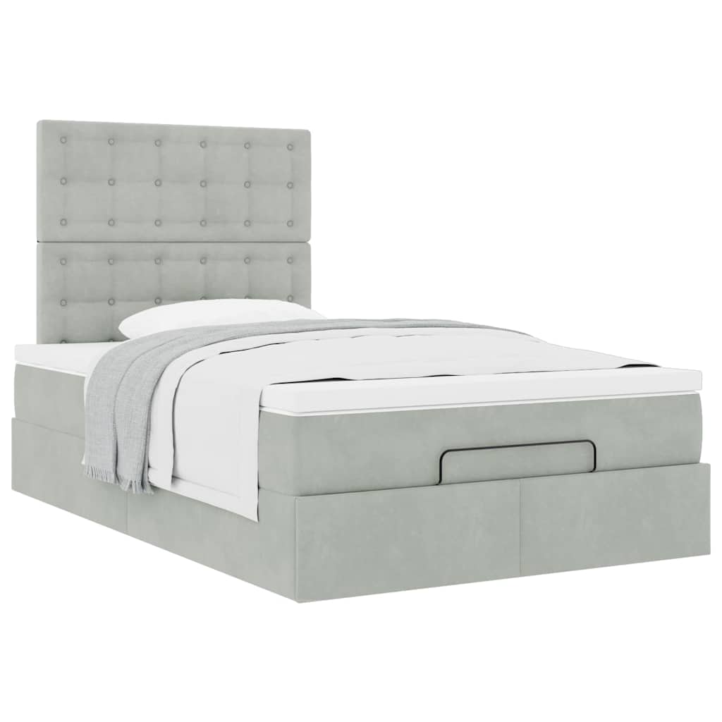 Cadre de lit ottoman et matelas gris clair 120x200 cm velours - XIOS