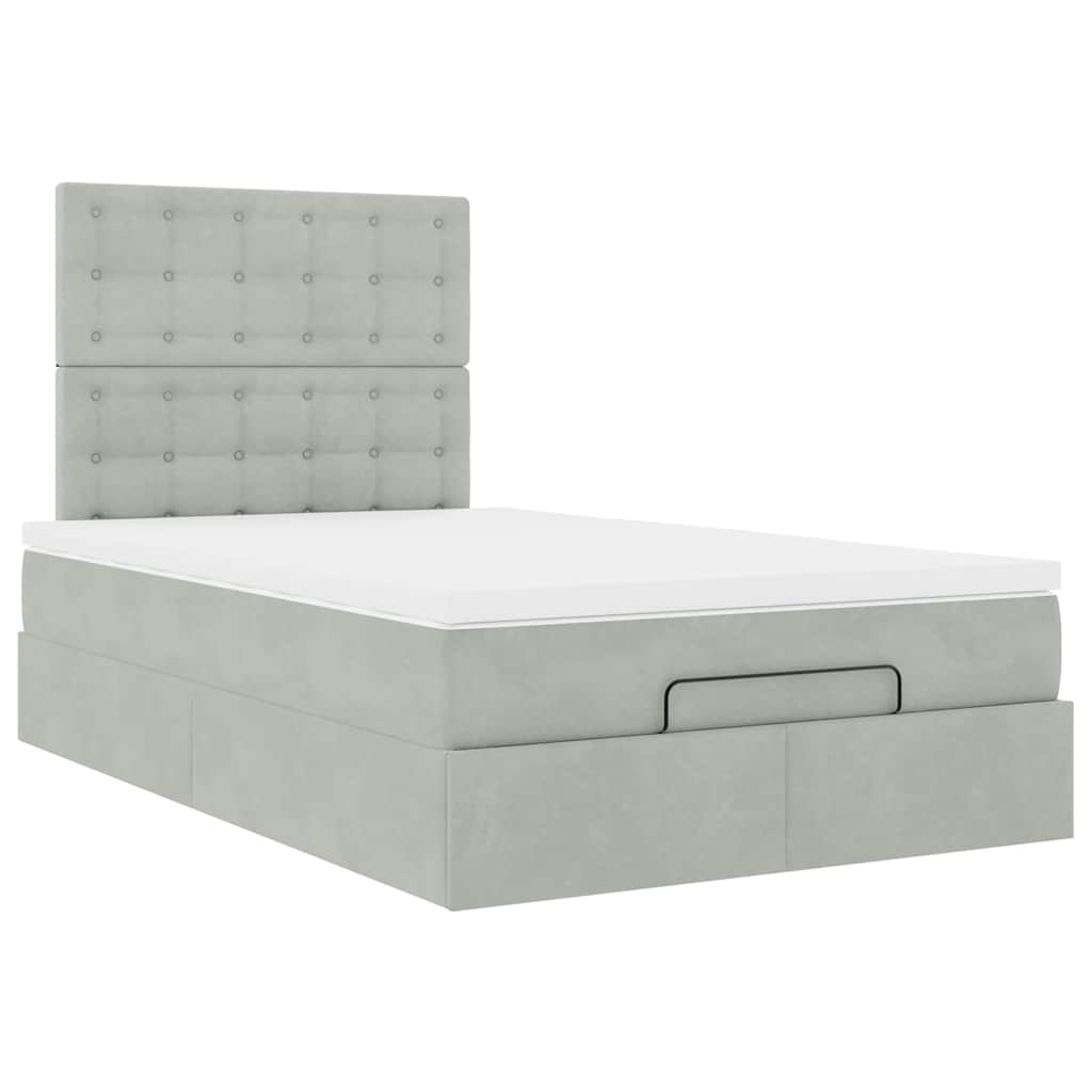 Cadre de lit ottoman et matelas gris clair 120x200 cm velours - XIOS