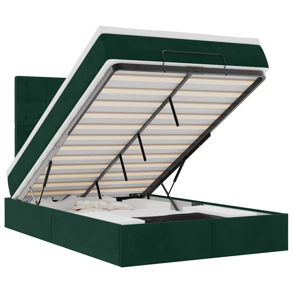 Cadre de lit ottoman avec matelas vert foncé 120x200 cm velours - XIOS