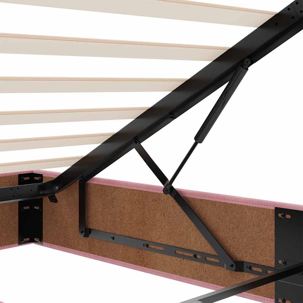 Cadre de lit ottoman avec matelas rose 120x200 cm velours