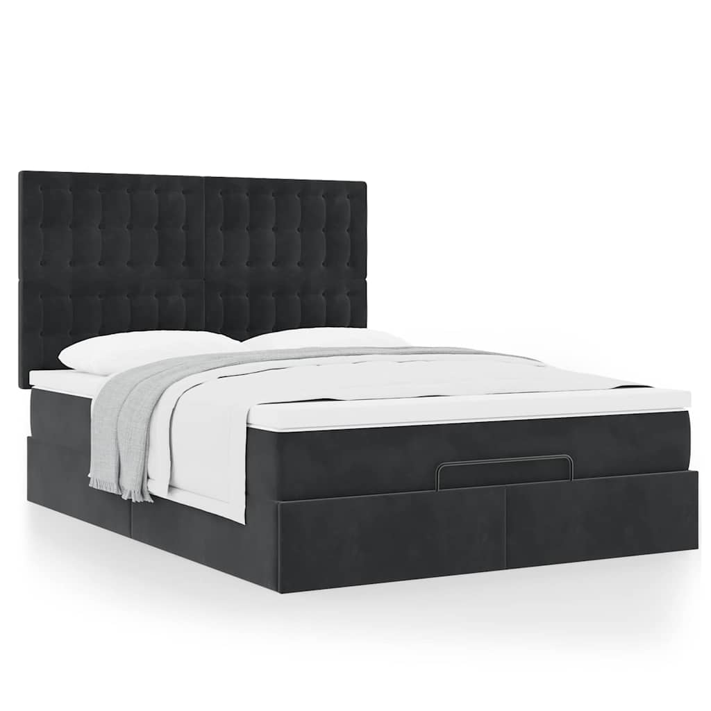 Cadre de lit ottoman avec matelas noir 140x190 cm velours - XIOS