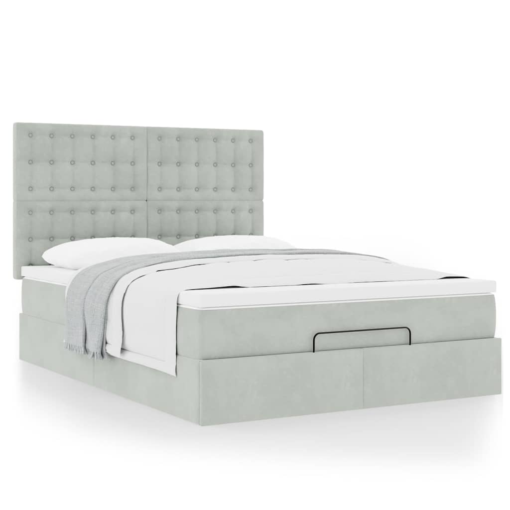 Cadre de lit ottoman avec matelas gris clair 140x200 cm velours - XIOS