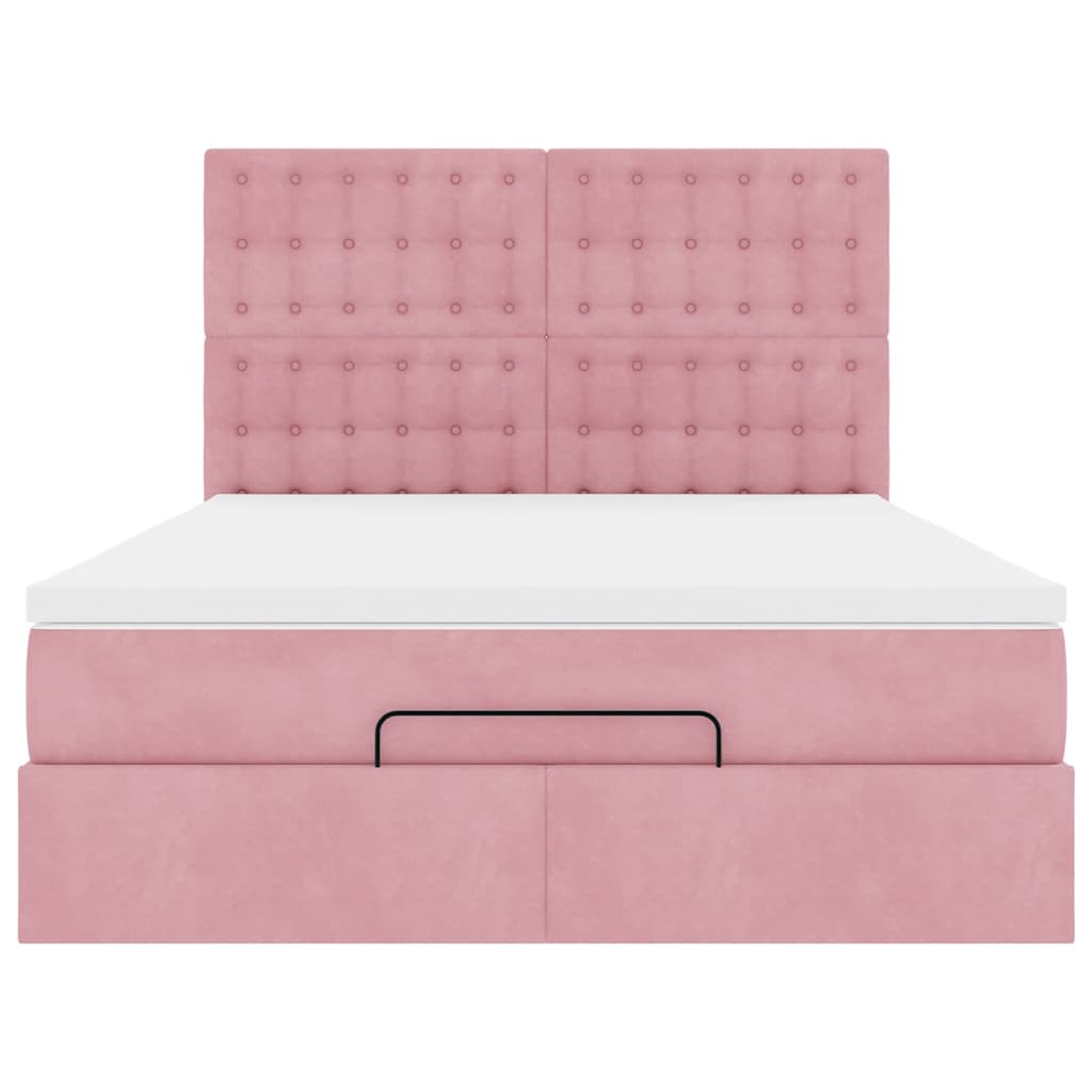 Cadre de lit ottoman avec matelas rose 140x200 cm velours - XIOS