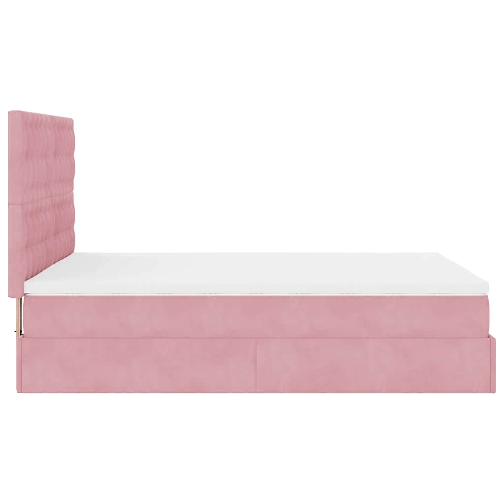 Cadre de lit ottoman avec matelas rose 140x200 cm velours - XIOS