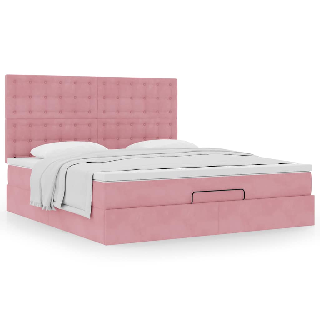 Cadre de lit ottoman avec matelas rose 160x200 cm velours - XIOS