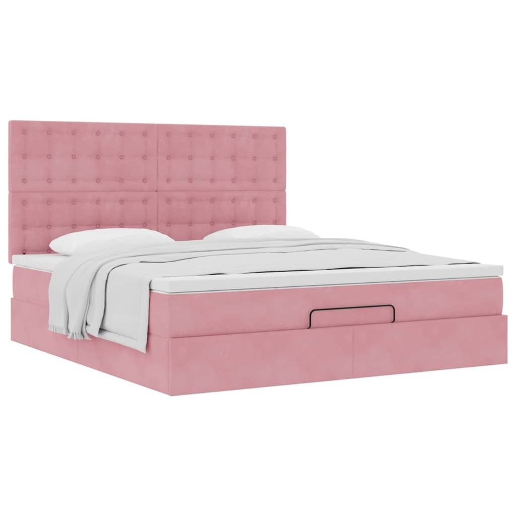 Cadre de lit ottoman avec matelas rose 160x200 cm velours - XIOS