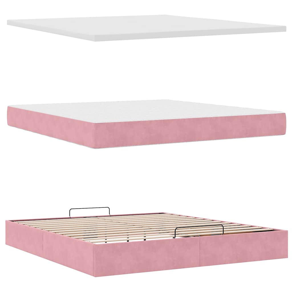 Cadre de lit ottoman avec matelas rose 160x200 cm velours - XIOS