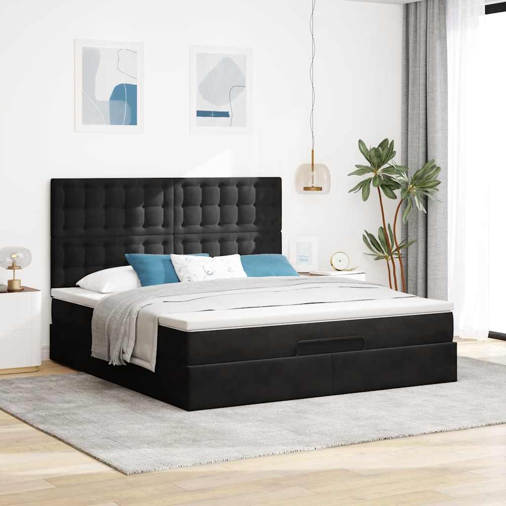 Cadre de lit ottoman avec matelas noir 180x200cm velours - XIOS