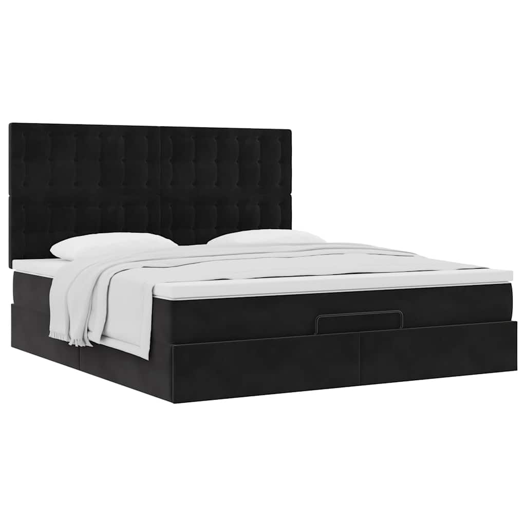 Cadre de lit ottoman avec matelas noir 180x200cm velours - XIOS