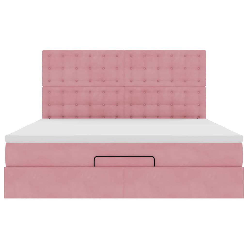 Cadre de lit ottoman avec matelas rose 180x200 cm velours - XIOS
