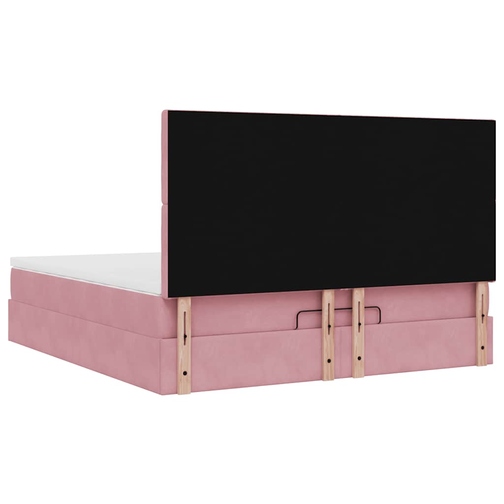 Cadre de lit ottoman avec matelas rose 180x200 cm velours - XIOS