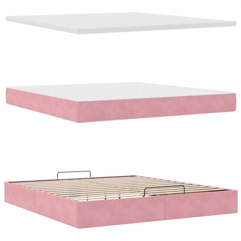 Cadre de lit ottoman avec matelas rose 180x200 cm velours - XIOS