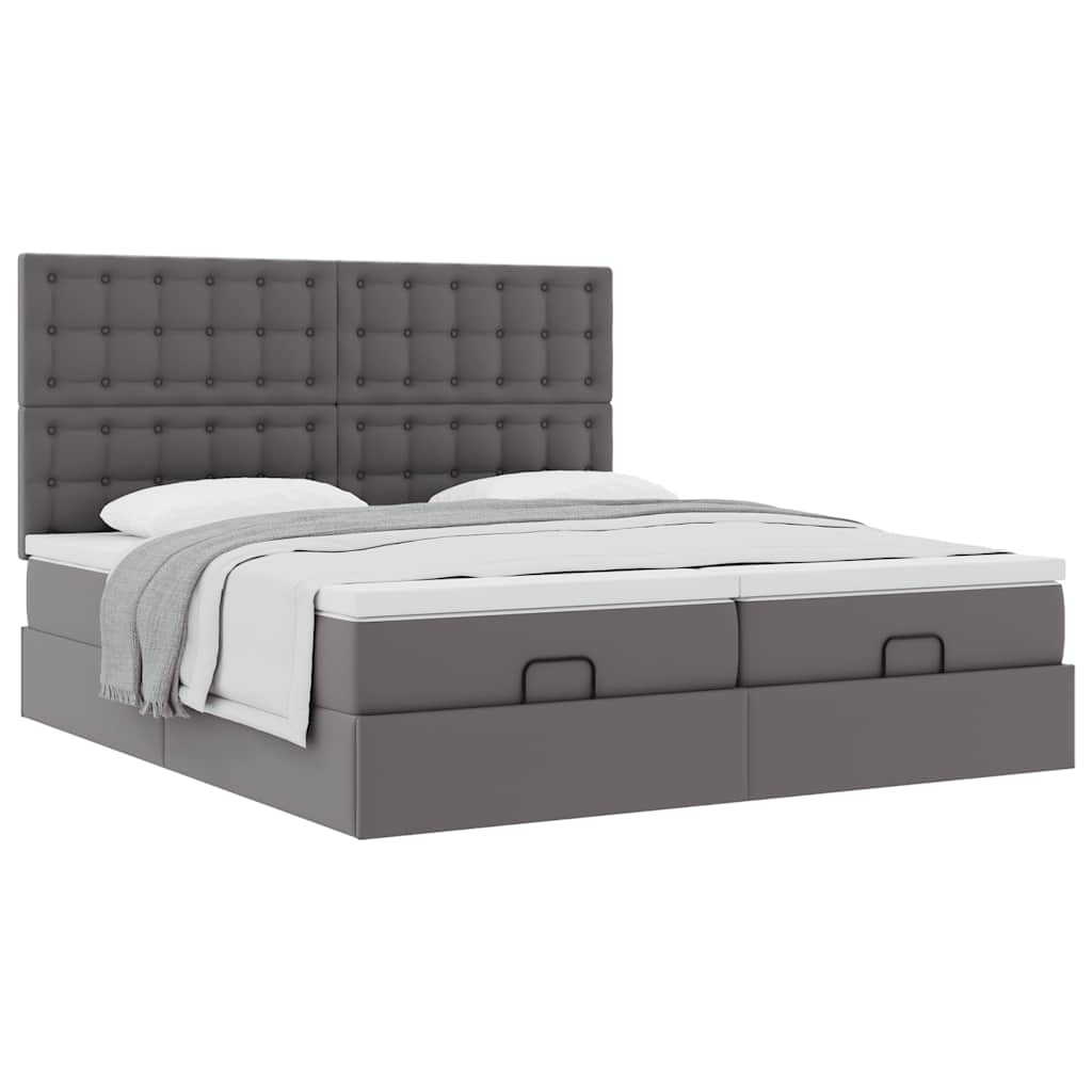 Cadre de lit ottoman avec matelas gris 180x200 cm similicuir - XIOS