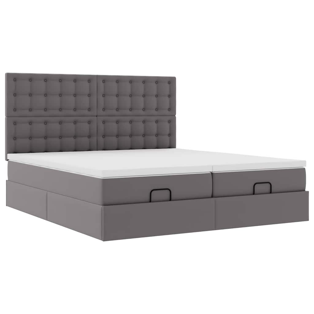 Cadre de lit ottoman avec matelas gris 180x200 cm similicuir - XIOS