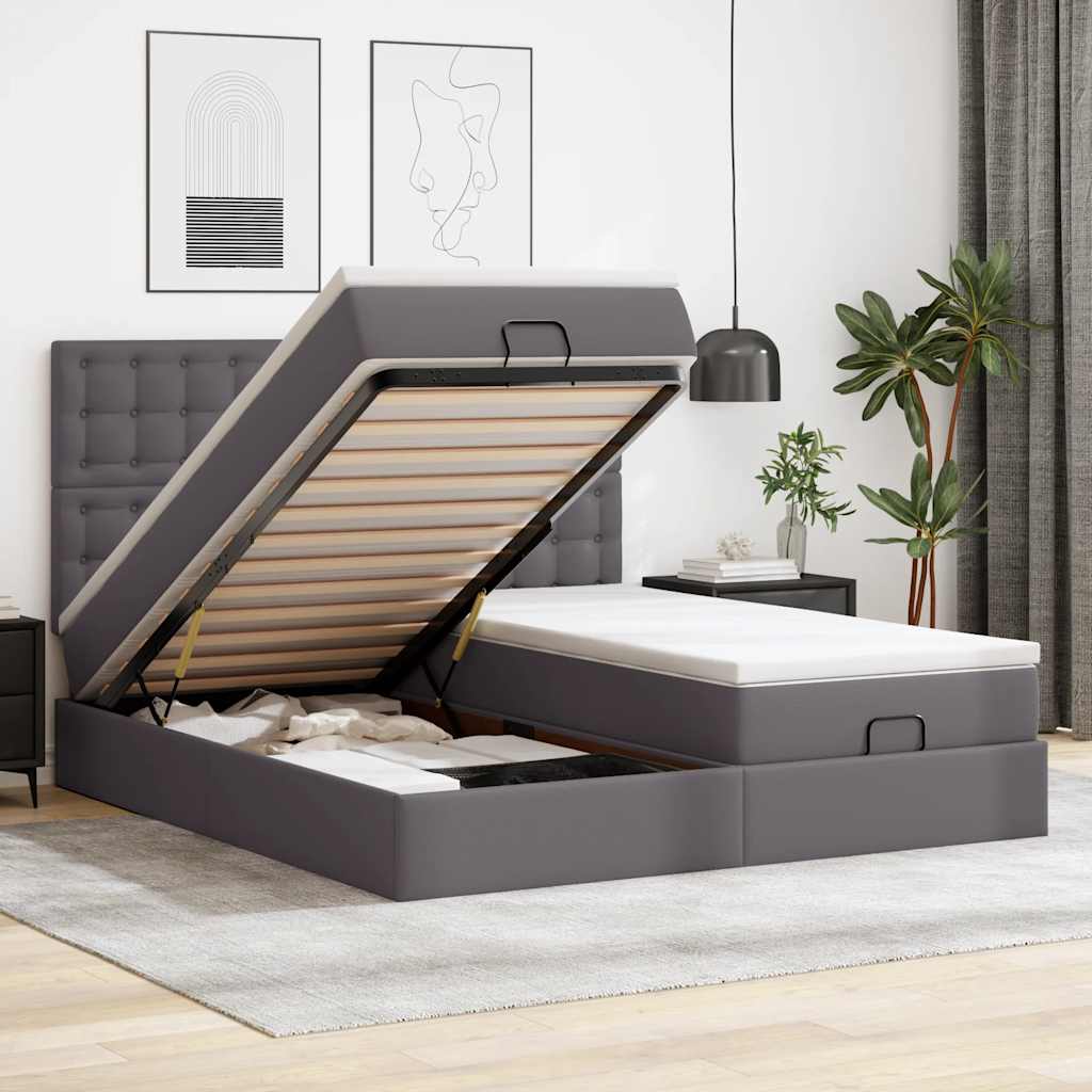 Cadre de lit ottoman avec matelas gris 180x200 cm similicuir - XIOS