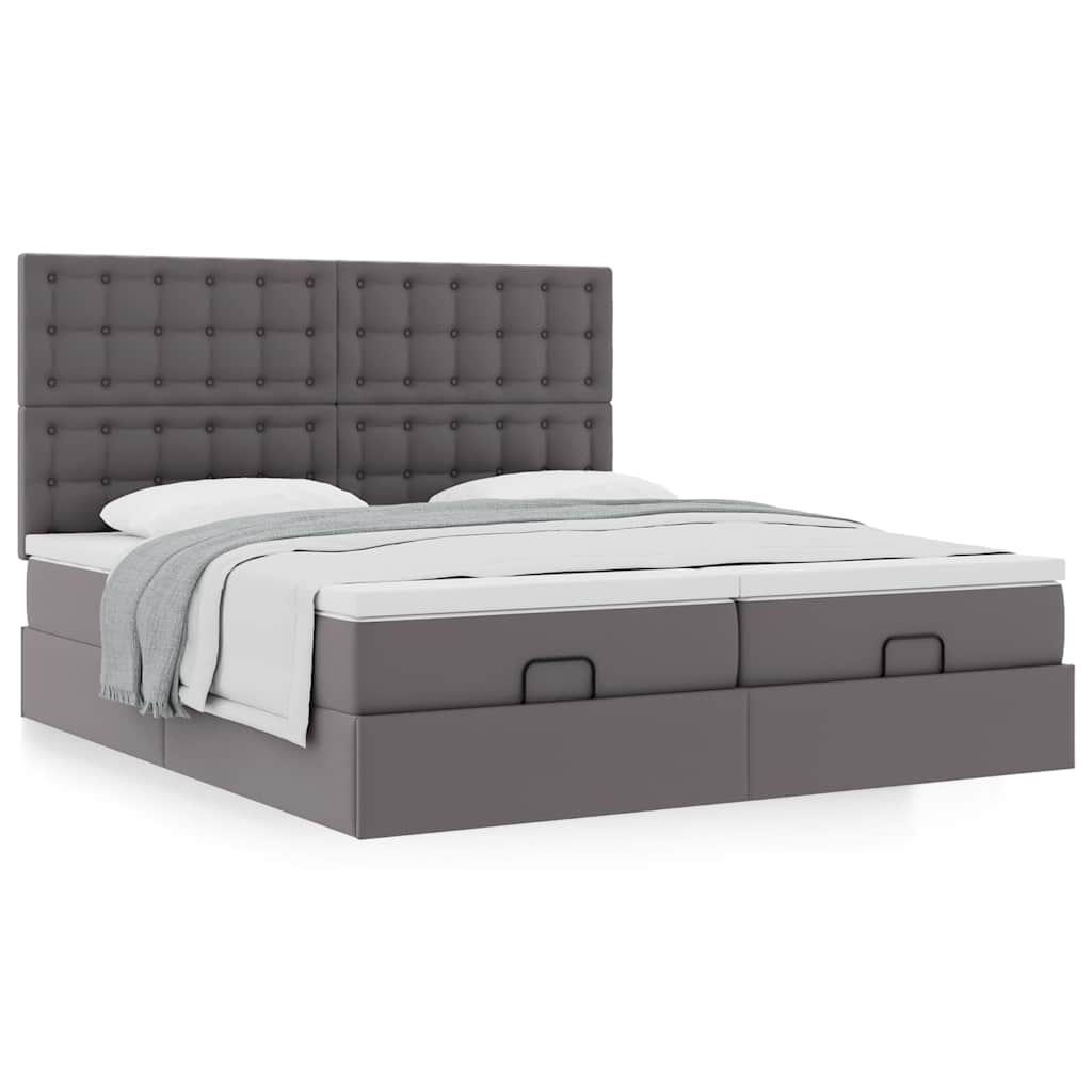 Cadre de lit ottoman avec matelas gris 200x200 cm similicuir - XIOS