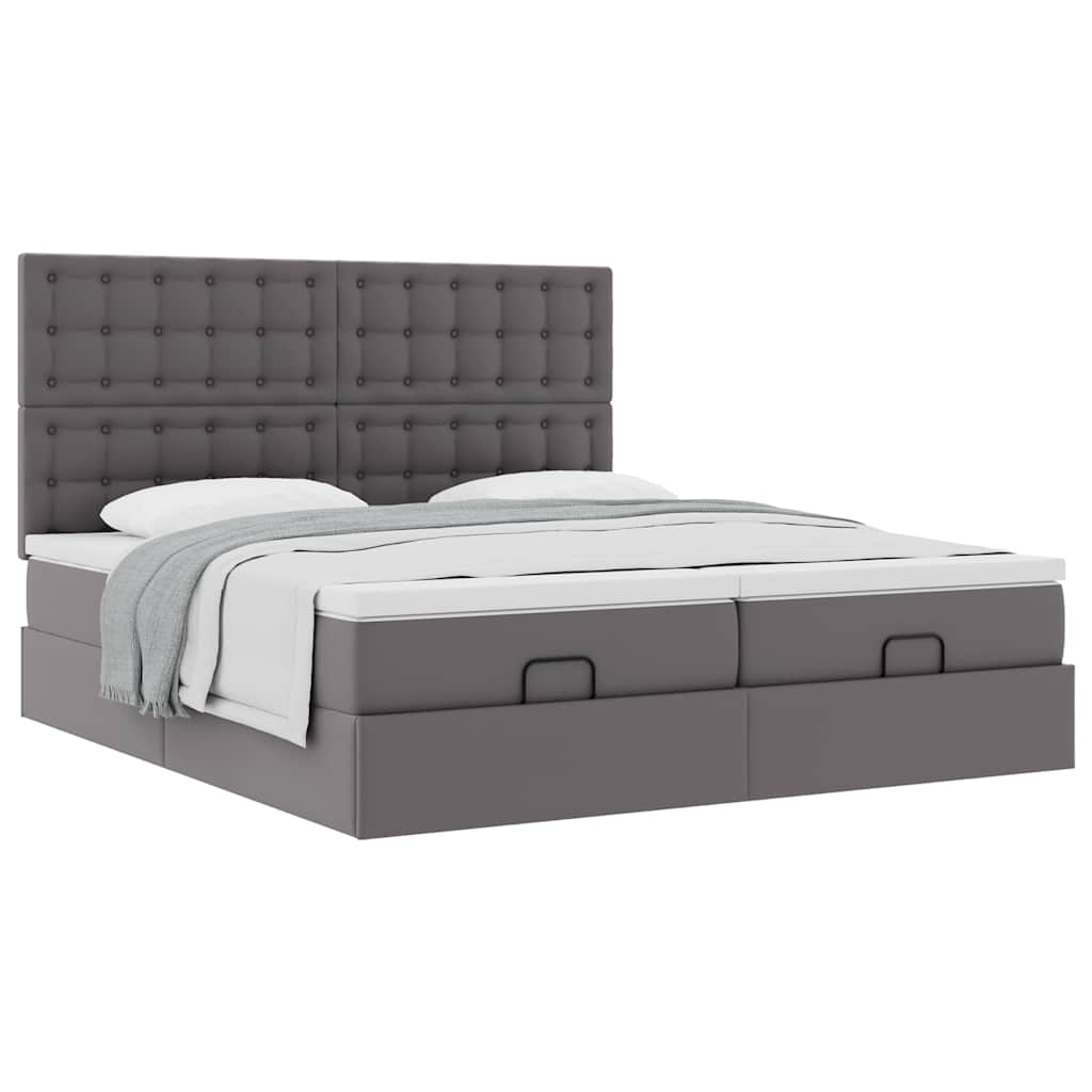 Cadre de lit ottoman avec matelas gris 200x200 cm similicuir - XIOS