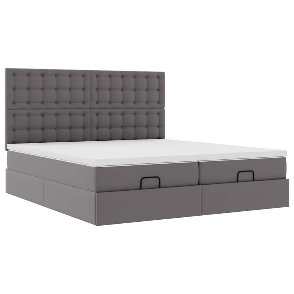 Cadre de lit ottoman avec matelas gris 200x200 cm similicuir - XIOS