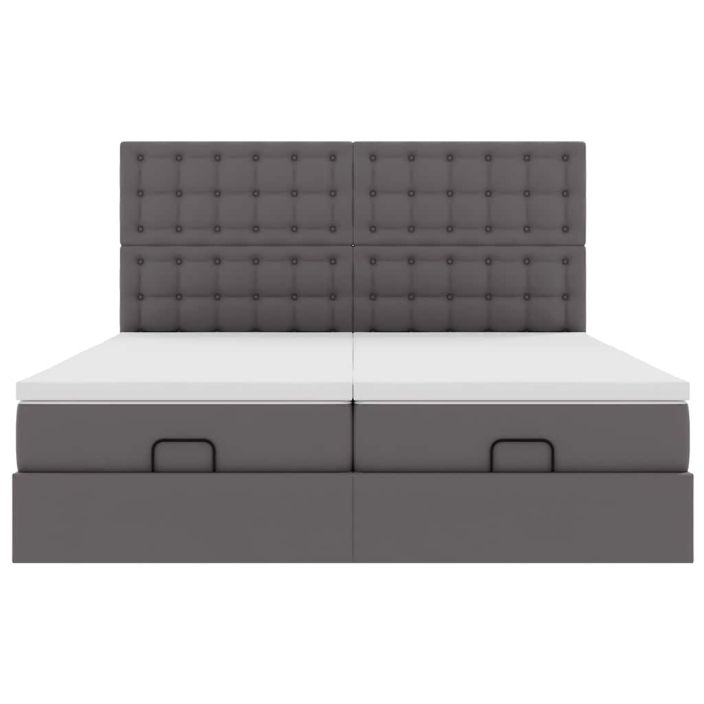 Cadre de lit ottoman avec matelas gris 200x200 cm similicuir - XIOS