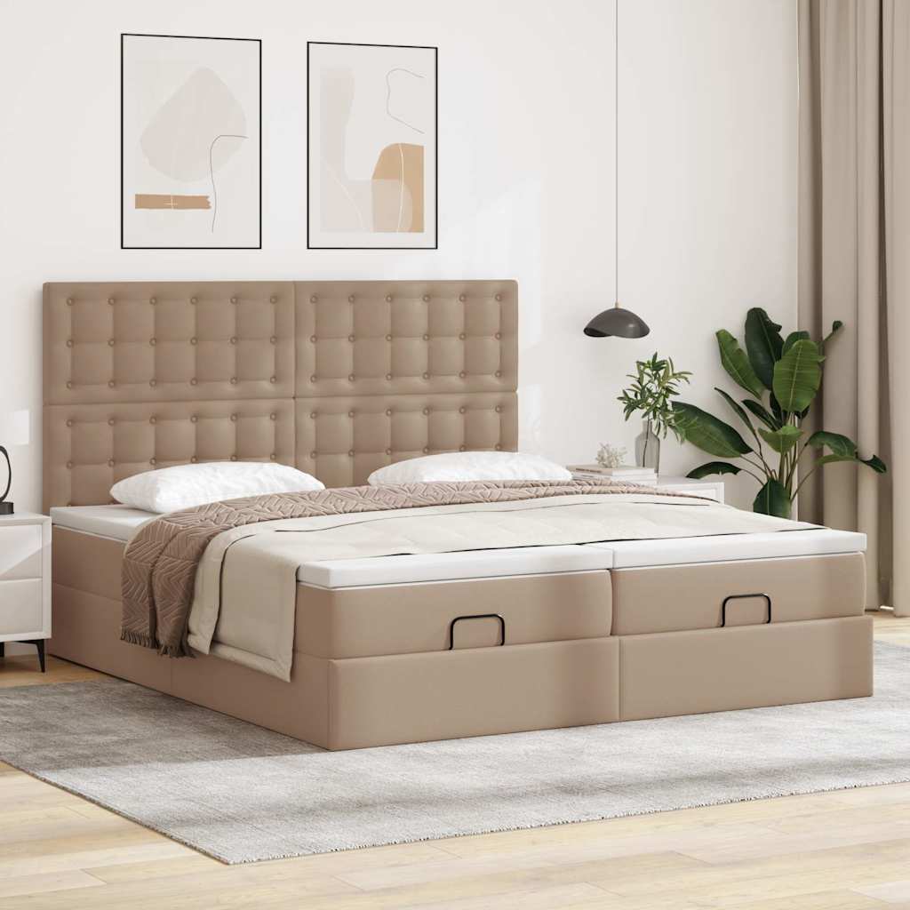 Cadre de lit ottoman et matelas cappuccino 200x200cm similicuir - XIOS