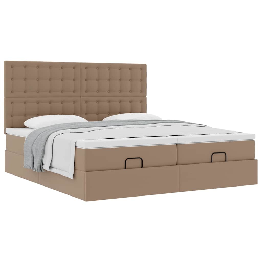 Cadre de lit ottoman et matelas cappuccino 200x200cm similicuir - XIOS