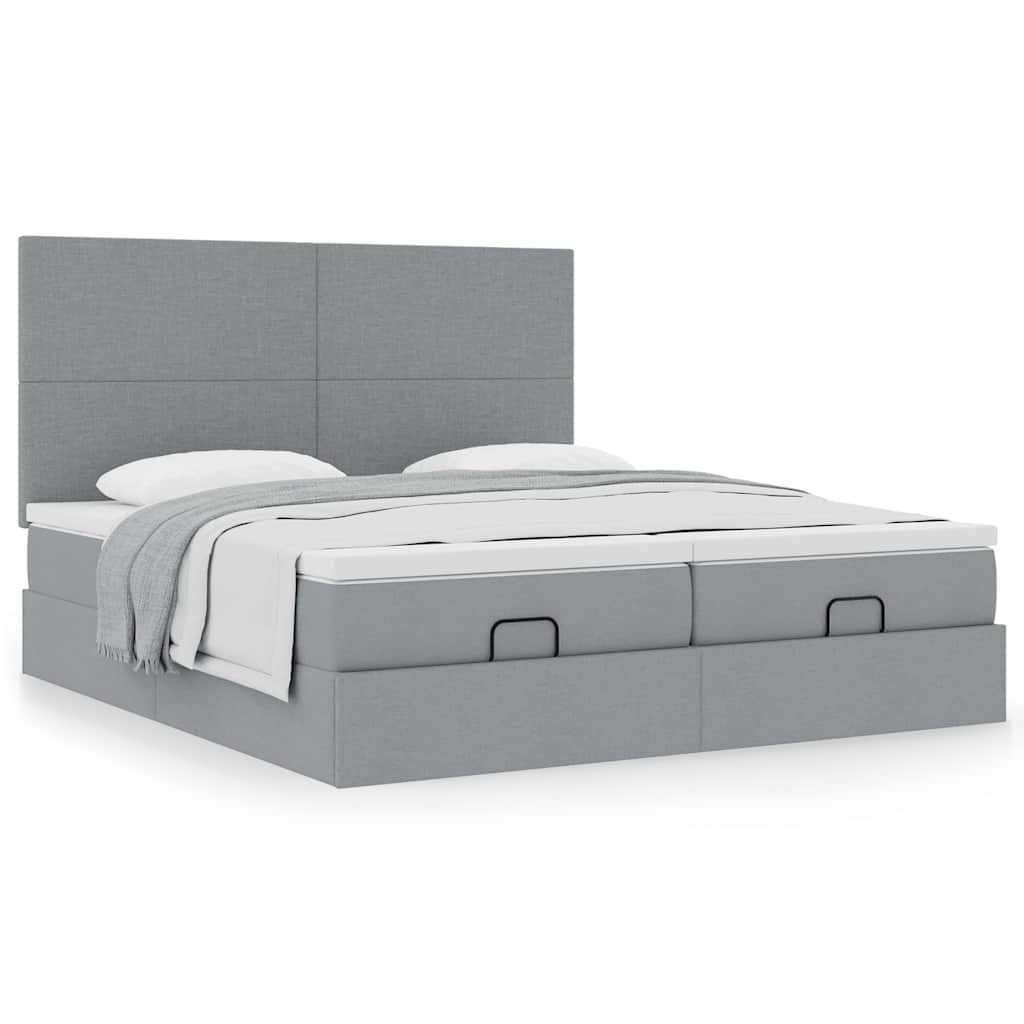 Cadre de lit ottoman et matelas gris clair 160x200cm tissu - XIOS