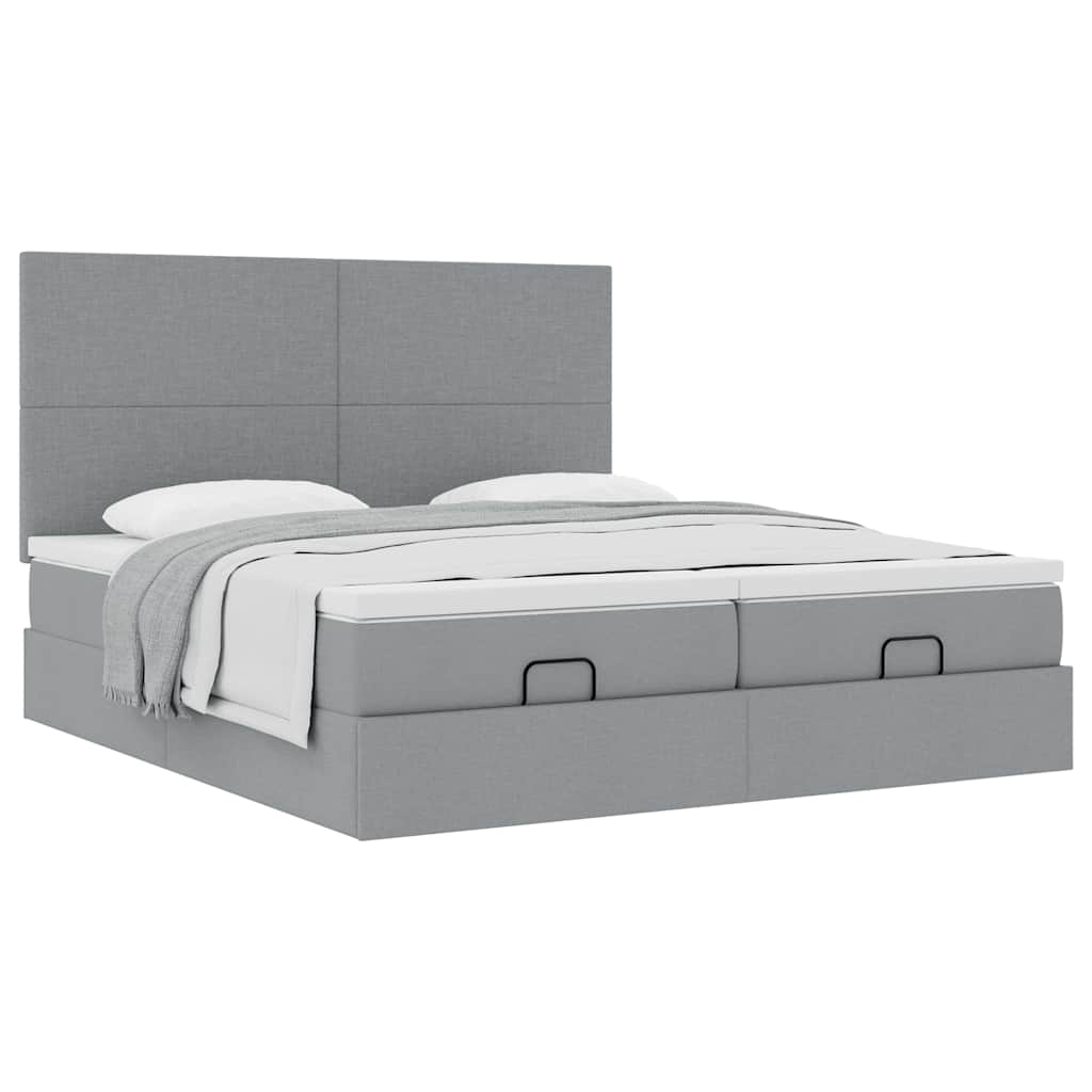 Cadre de lit ottoman et matelas gris clair 160x200cm tissu - XIOS