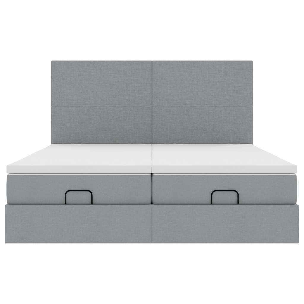 Cadre de lit ottoman et matelas gris clair 160x200cm tissu - XIOS