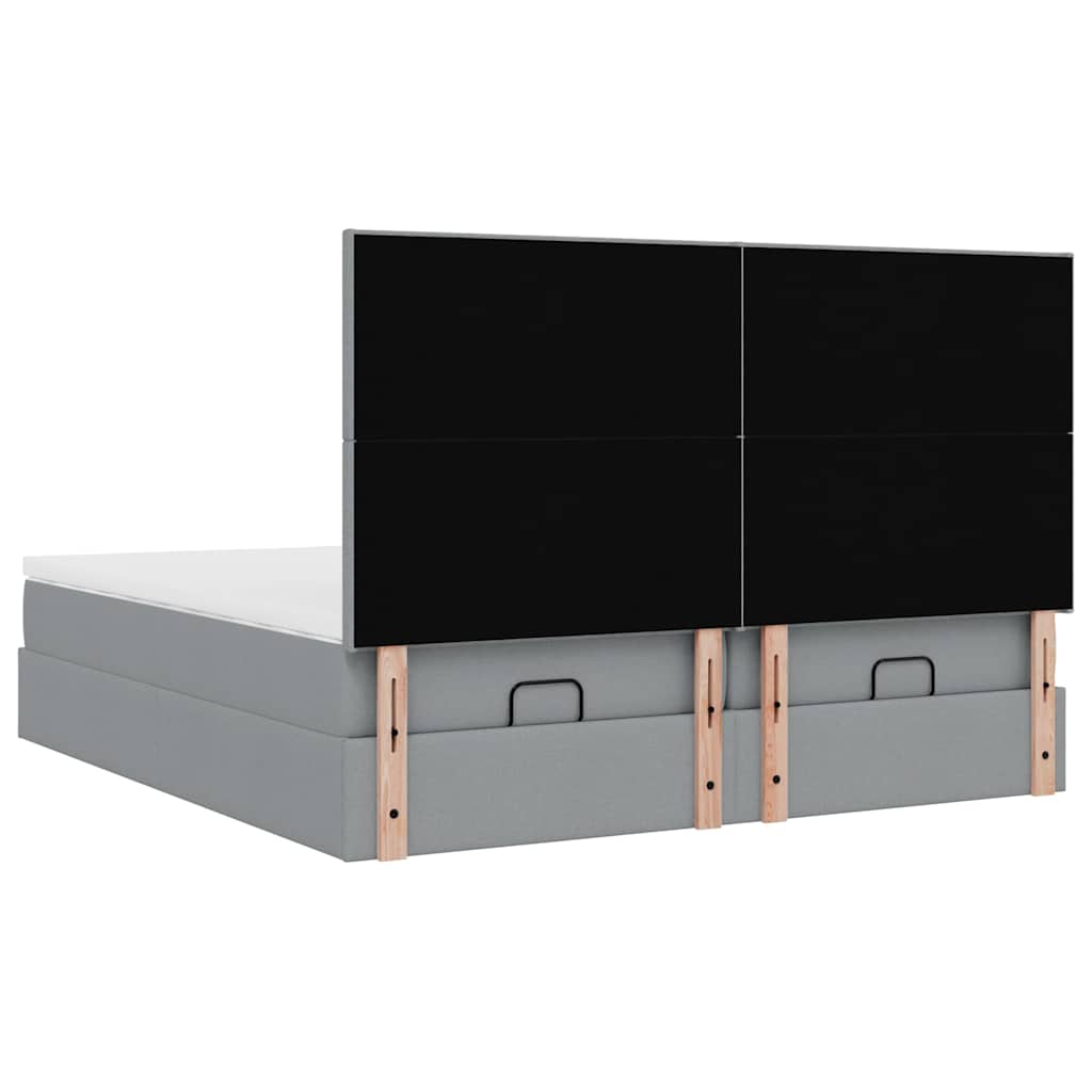 Cadre de lit ottoman et matelas gris clair 160x200cm tissu - XIOS