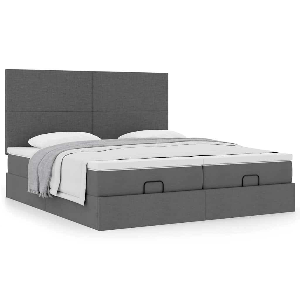 Cadre de lit ottoman avec matelas gris foncé 160x200cm tissu - XIOS