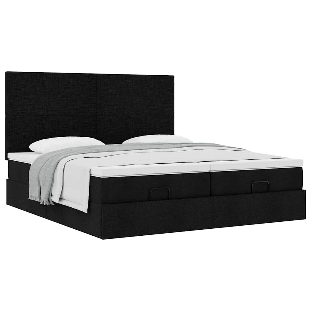 Cadre de lit ottoman avec matelas noir 160x200 cm tissu - XIOS