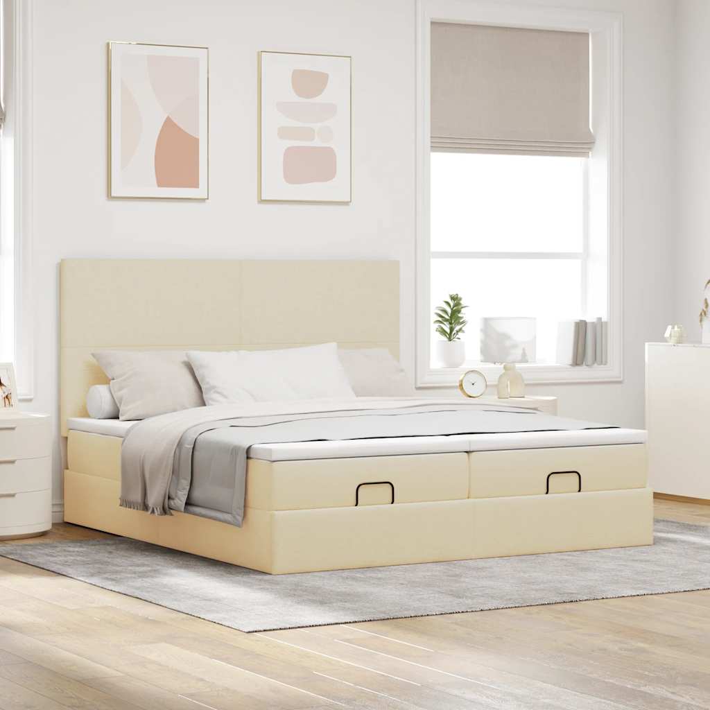 Cadre de lit ottoman avec matelas crème 160x200 cm tissu - XIOS