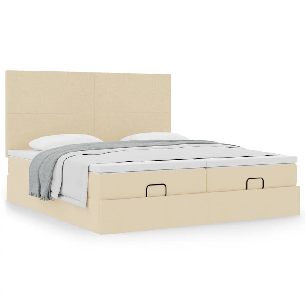 Cadre de lit ottoman avec matelas crème 160x200 cm tissu - XIOS