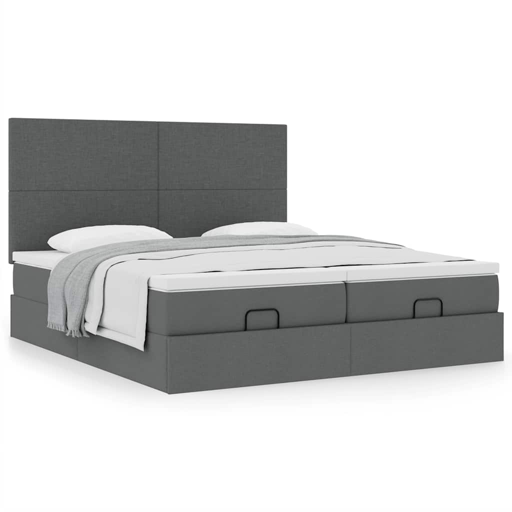 Cadre de lit ottoman avec matelas gris foncé 180x200cm tissu - XIOS